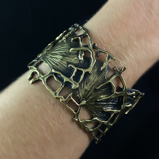 Chunky Hammered Gold Cuff Bracelet, Handmade, Nickel Free