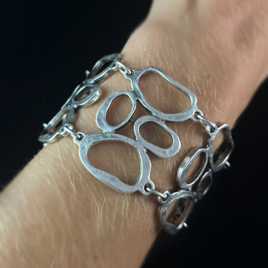 Chunky Silver Organic Oval Link Statement Bracelet, Handmade, Nickel Free-Noir