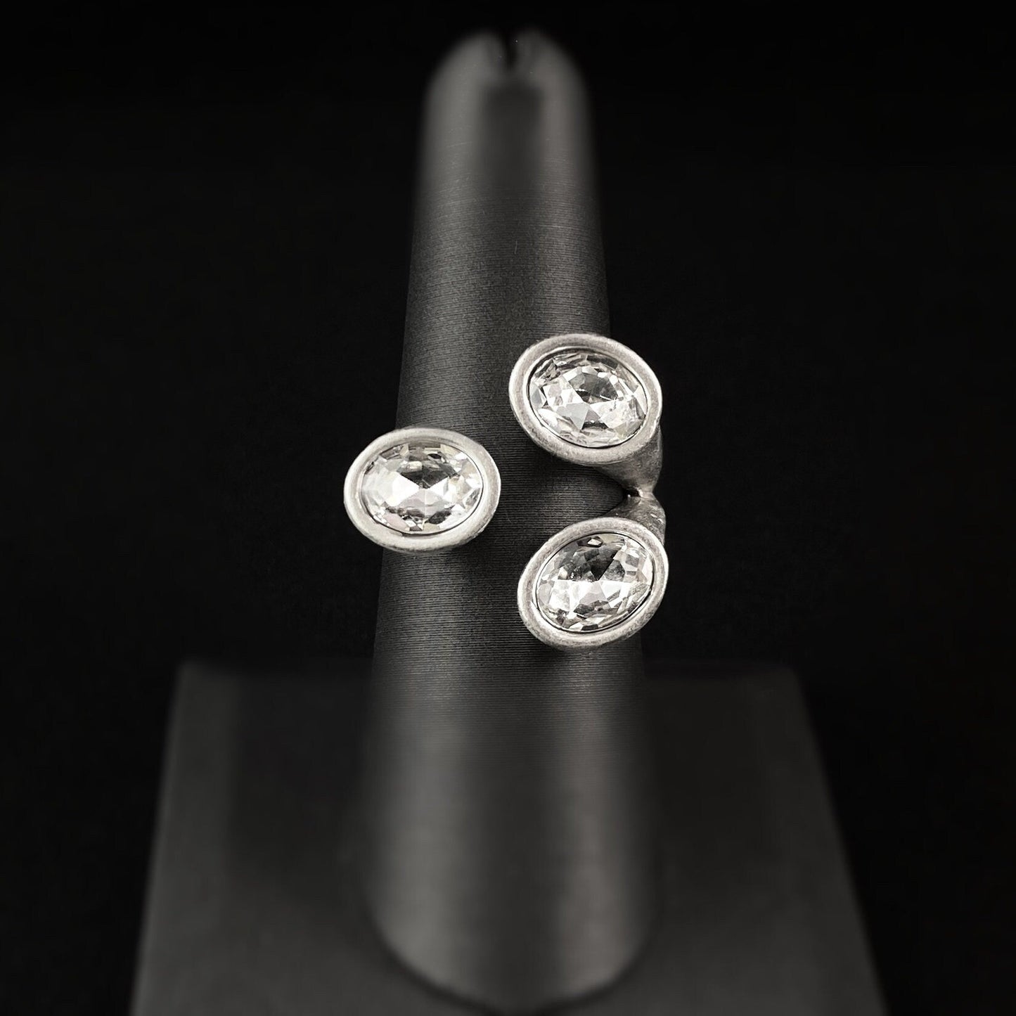 Chunky Silver Ring with Clear Colored Crystals, Handmade, Nickel Free - Noir