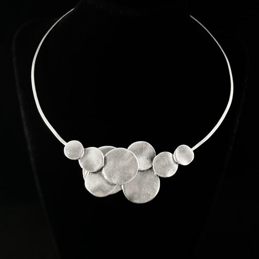 Chunky Silver Statement Bubble Necklace , Handmade, Nickel Free - Noir