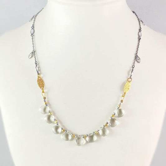 Citrine and White Topaz Necklace with 14kt Gold and Gunmetal Chain, Handmade in USA - Avaasi