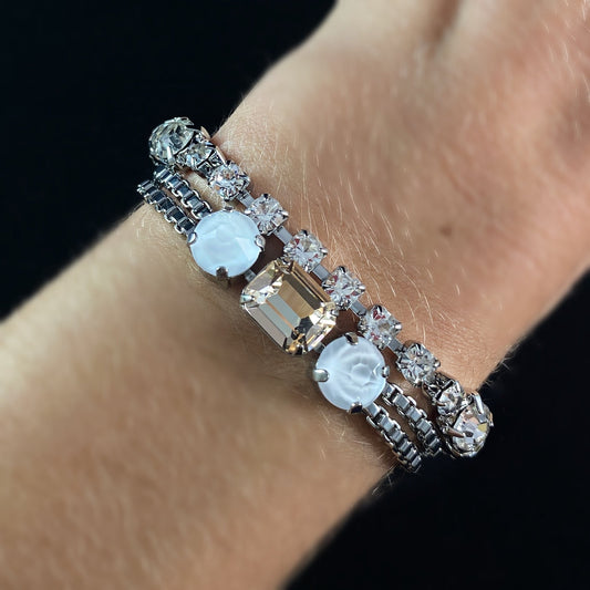 Clear and Rose Pink Crystal Multi-Strand Layered Bracelet