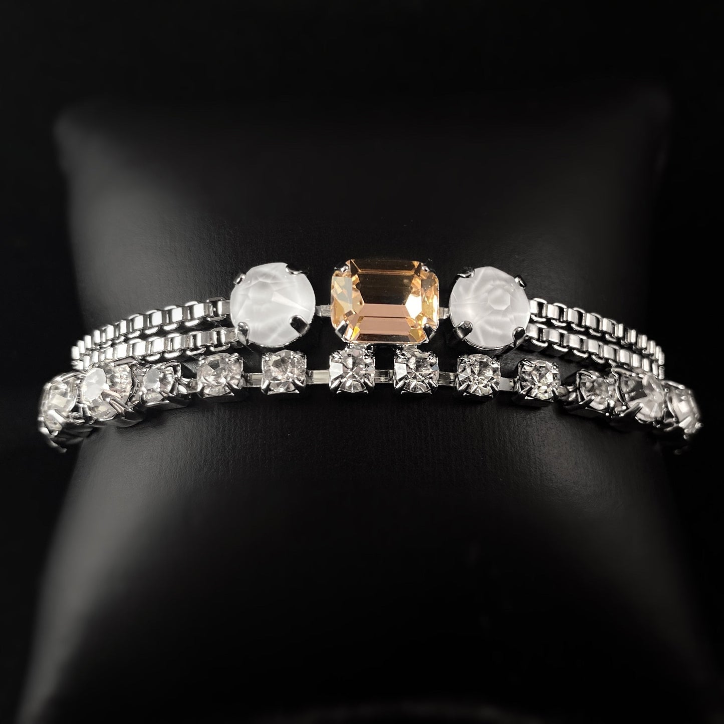 Clear and Rose Pink Crystal Multi-Strand Layered Bracelet