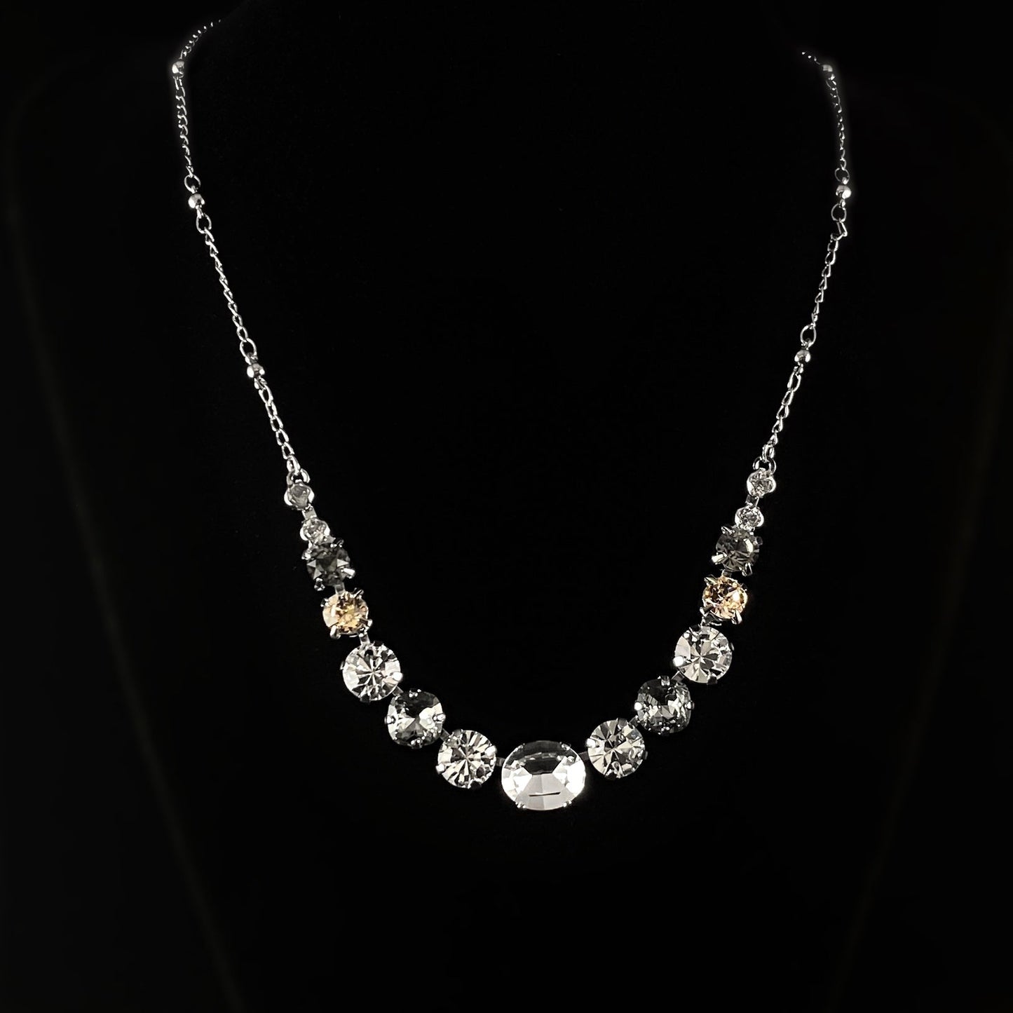 Clear and Rose Pink Multi-Crystal Adjustable Silver Necklace