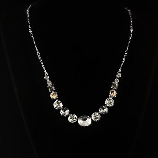 Clear and Rose Pink Multi-Crystal Adjustable Silver Necklace