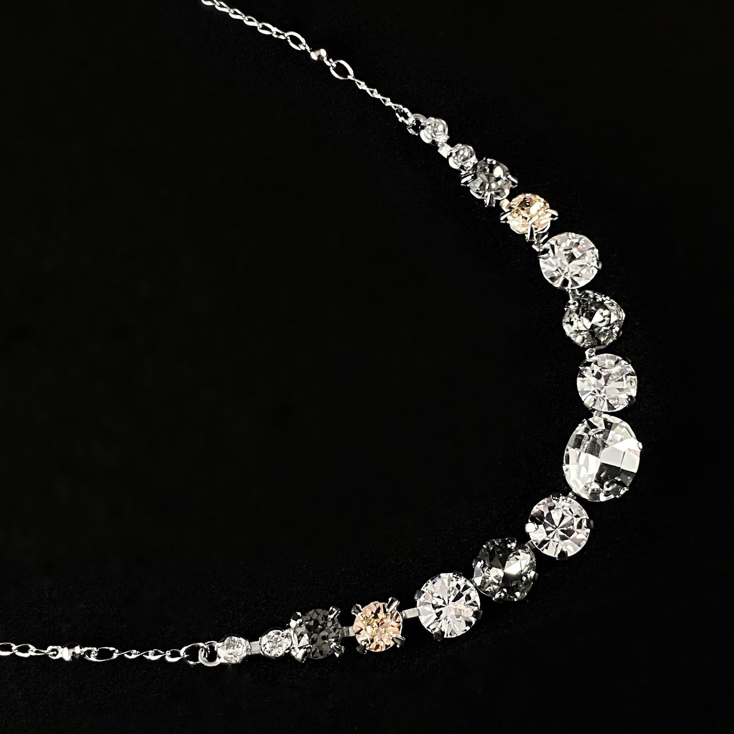Clear and Rose Pink Multi-Crystal Adjustable Silver Necklace