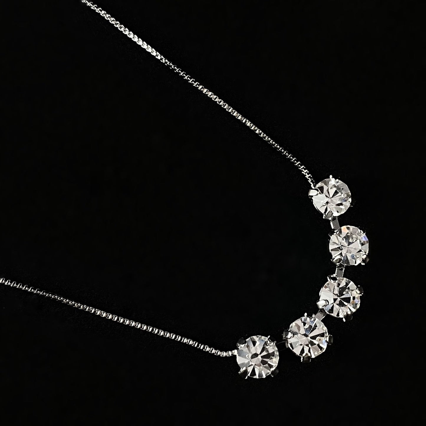 Clear Crystal Adjustable Silver Tennis Necklace Shaughna -