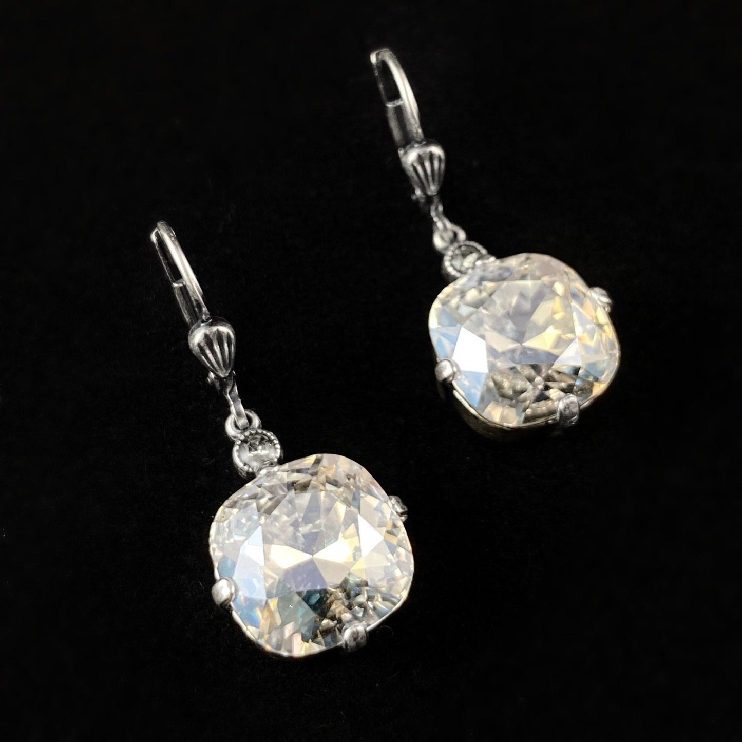 Clear Cushion Cut Swarovski Crystal Drop Earrings - La Vie Parisienne by Catherine Popesco