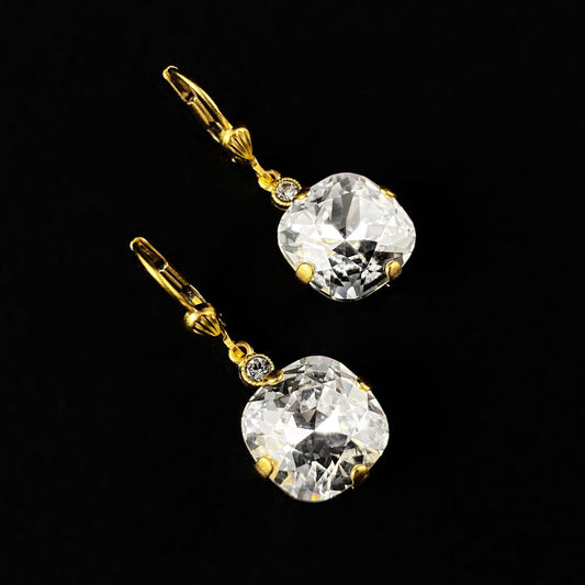 Clear Cushion Cut Swarovski Crystal Drop Earrings - La Vie Parisienne by Catherine Popesco