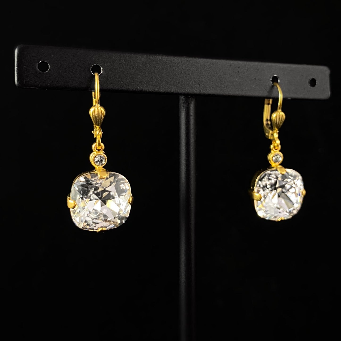 Clear Cushion Cut Swarovski Crystal Drop Earrings - La Vie Parisienne by Catherine Popesco