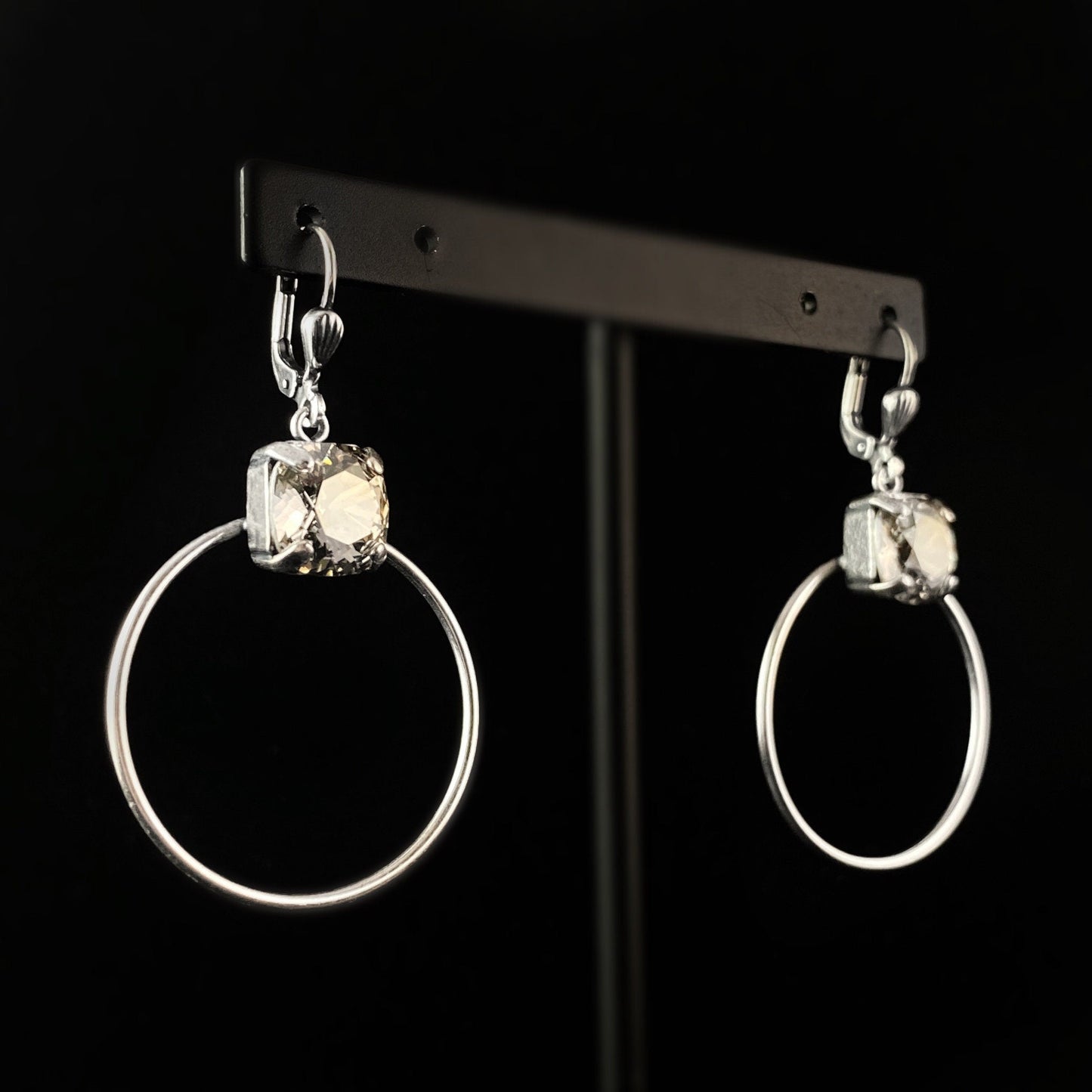 Clear Cushion Cut Swarovski Crystal Hoop Earrings - La Vie Parisienne by Catherine Popesco