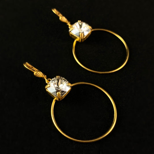 Clear Cushion Cut Swarovski Crystal Hoop Earrings - La Vie Parisienne by Catherine Popesco