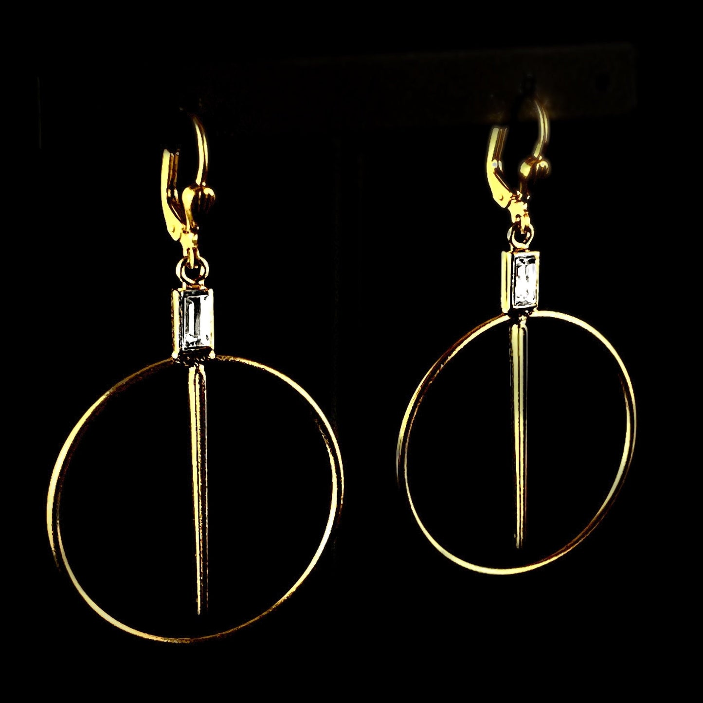 Clear Emerald Cut Swarovski Crystal Geo Circle Earrings - La Vie Parisienne by Catherine Popesco