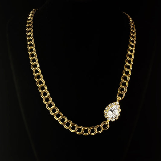 Clear Pear Cut Crystal Asymmetrical Pendant Tennis Necklace