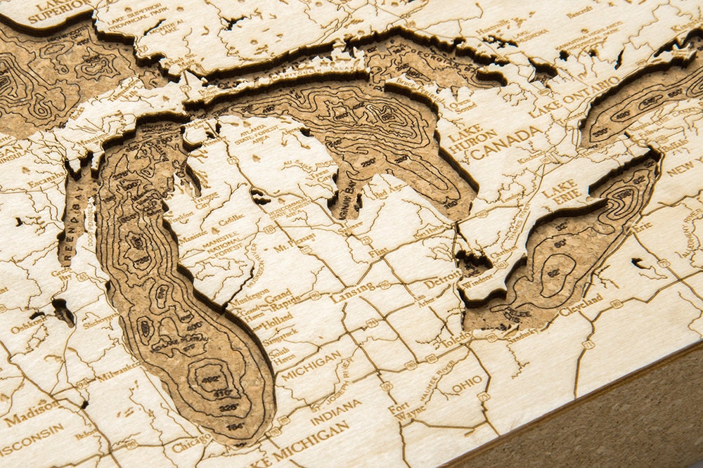 Cork Map of the Great Lakes - Unique Home/Office Decor