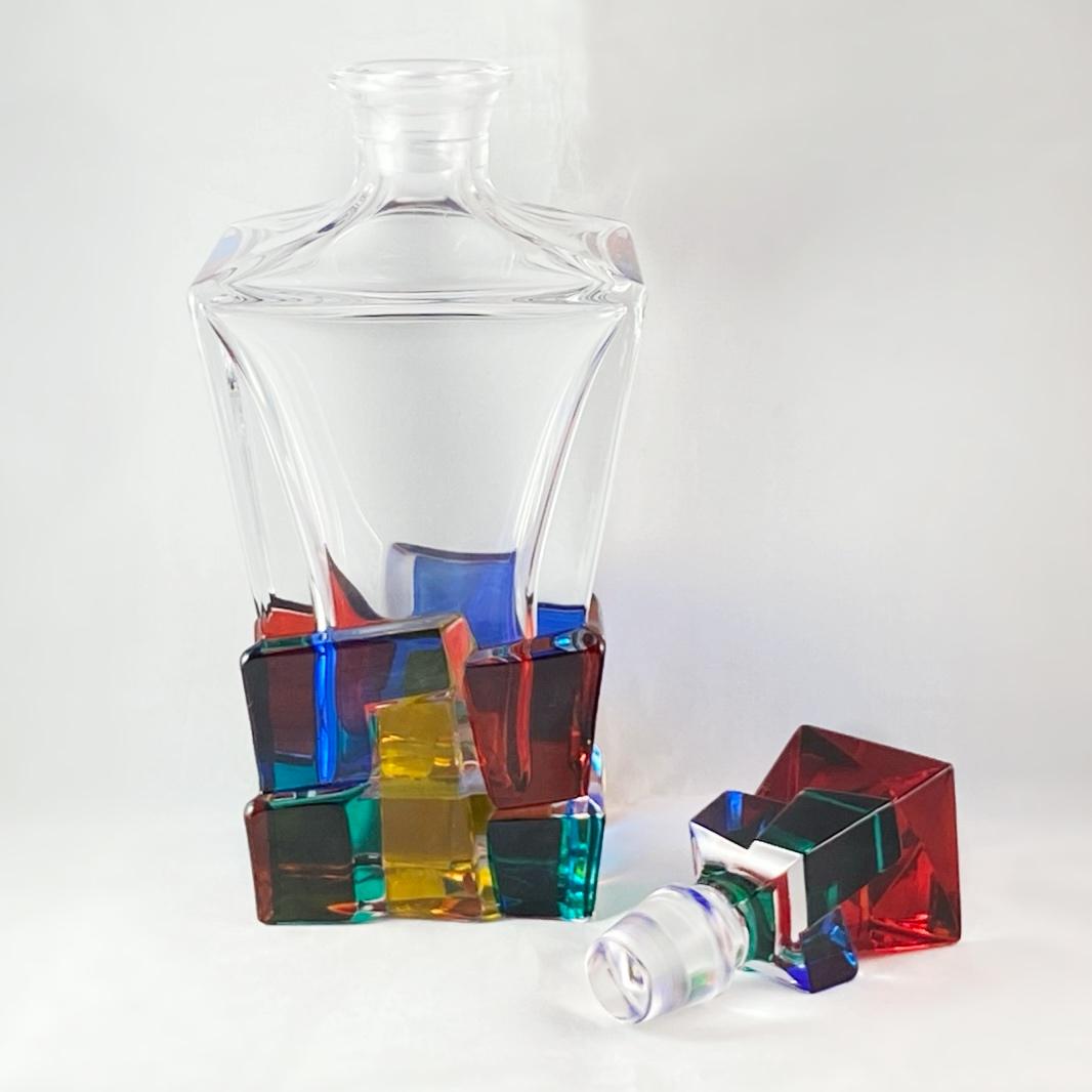 Crack Whiskey Decanter, Venetian Glass Whiskey Decanter - Handmade in Italy, Colorful Murano Glass