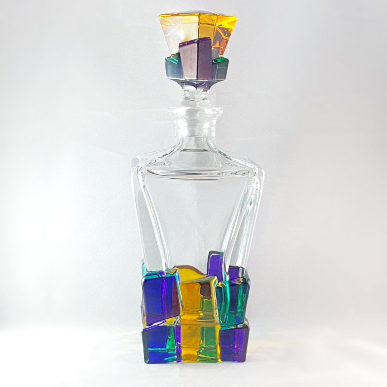 Crack Whiskey Decanter, Venetian Glass Whiskey Decanter - Handmade in Italy, Colorful Murano Glass