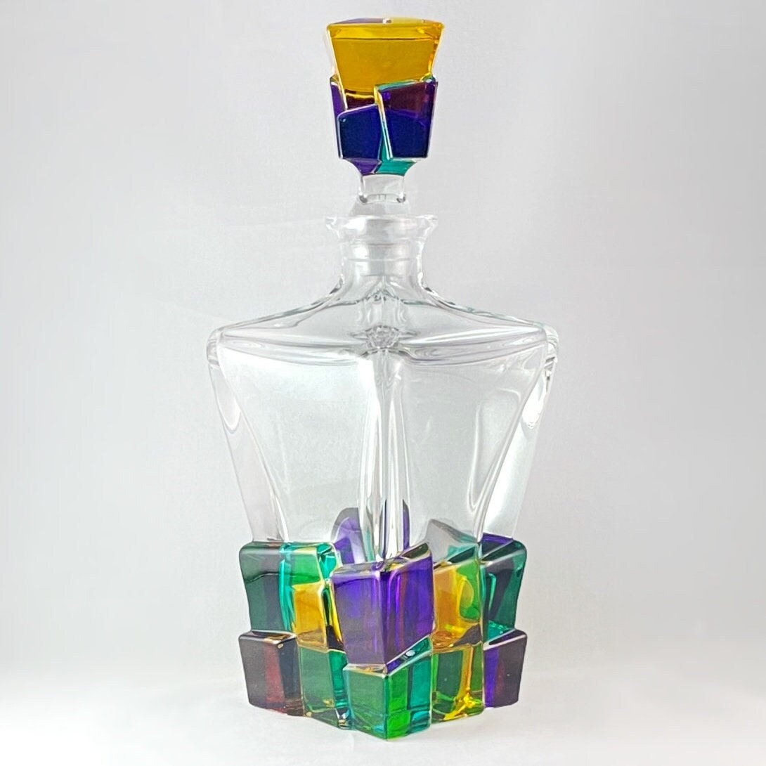 Crack Whiskey Decanter, Venetian Glass Whiskey Decanter - Handmade in Italy, Colorful Murano Glass