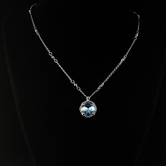 Cushion Cut Crystal Pendant Necklace with Decorative Border