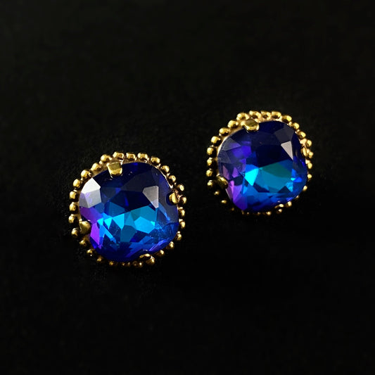Cushion Cut Crystal Stud Earrings with Decorative Border