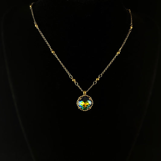 Cushion Cut Multicolor Crystal Pendant Necklace