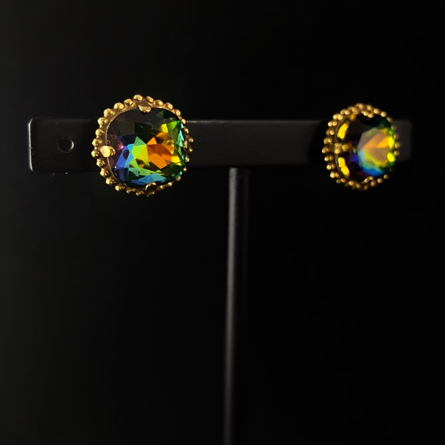 Cushion Cut Multicolor Crystal Stud Earrings with Decorative