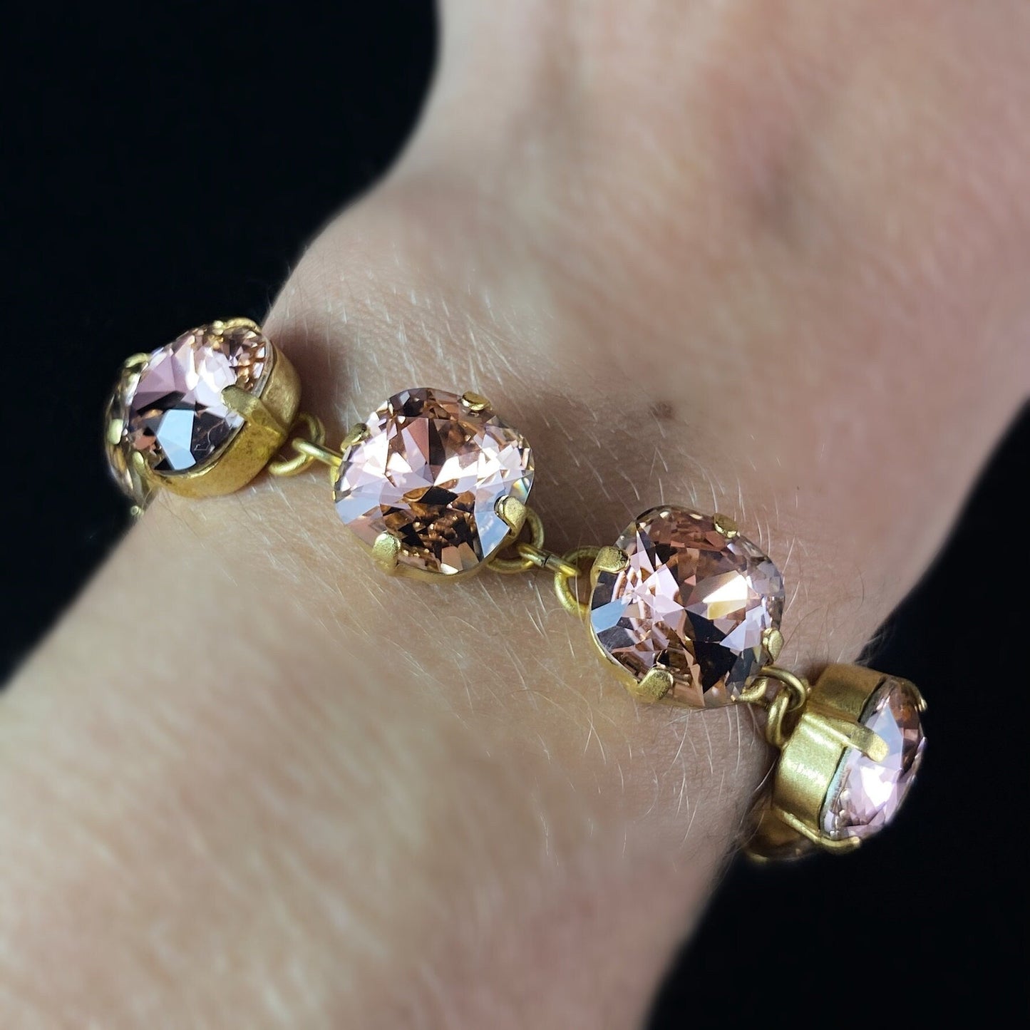 Cushion Cut Swarovski Crystal Bracelet, Champagne Pink - La Vie Parisienne by Catherine Popesco
