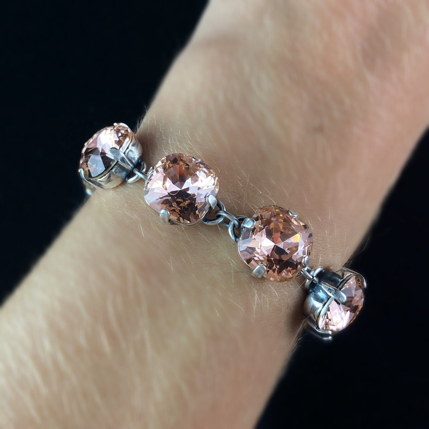 Cushion Cut Swarovski Crystal Bracelet, Champagne Pink - La Vie Parisienne by Catherine Popesco