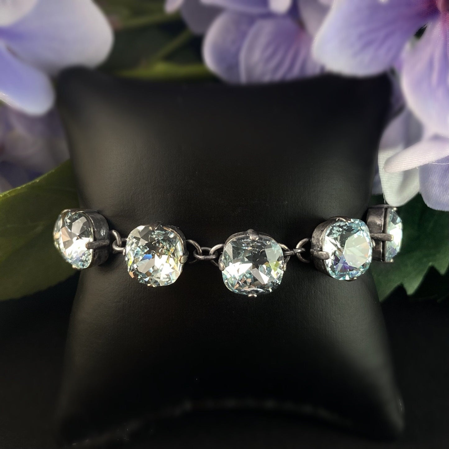 Cushion Cut Swarovski Crystal Bracelet, Light Blue - La Vie Parisienne by Catherine Popesco