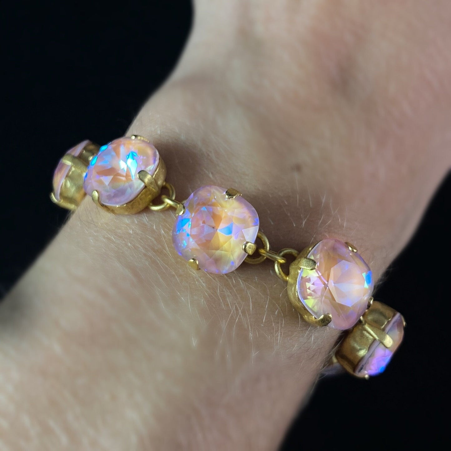 Cushion Cut Swarovski Crystal Bracelet, Pink Sunrise - La Vie Parisienne by Catherine Popesco