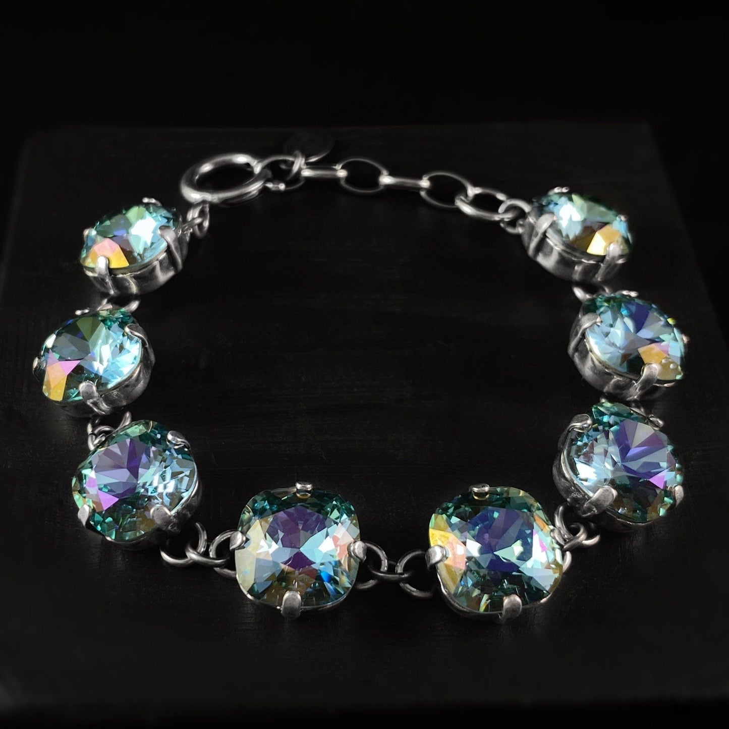 Cushion Cut Swarovski Crystal Bracelet, Shimmering Opal Blue - La Vie Parisienne by Catherine Popesco