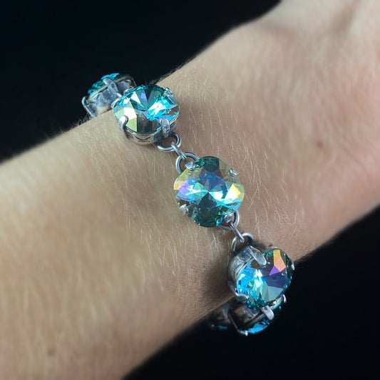 Cushion Cut Swarovski Crystal Bracelet, Shimmering Opal Blue - La Vie Parisienne by Catherine Popesco