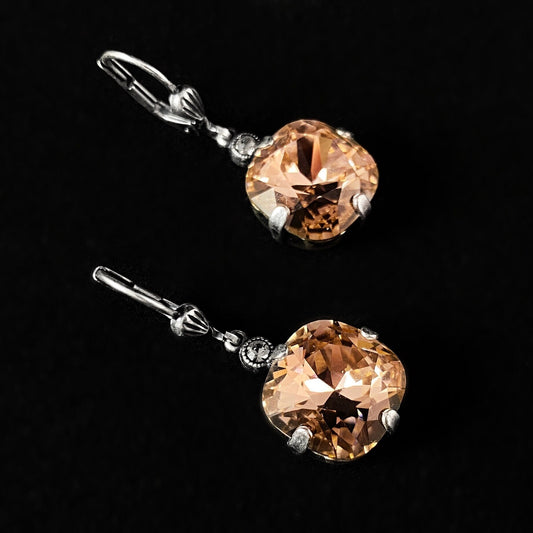 Cushion Cut Swarovski Crystal Drop Earrings, Champagne Pink - La Vie Parisienne by Catherine Popesco
