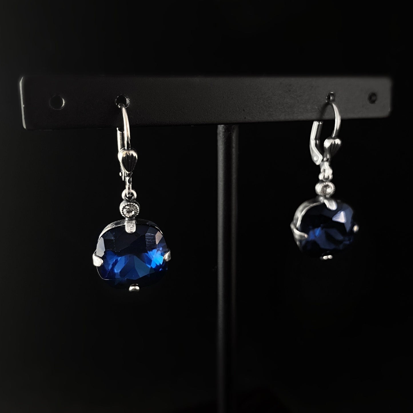 Cushion Cut Swarovski Crystal Drop Earrings, Deep Blue - La Vie Parisienne by Catherine Popesco