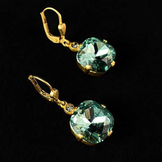 Cushion Cut Swarovski Crystal Drop Earrings, Mint Green - La Vie Parisienne by Catherine Popesco