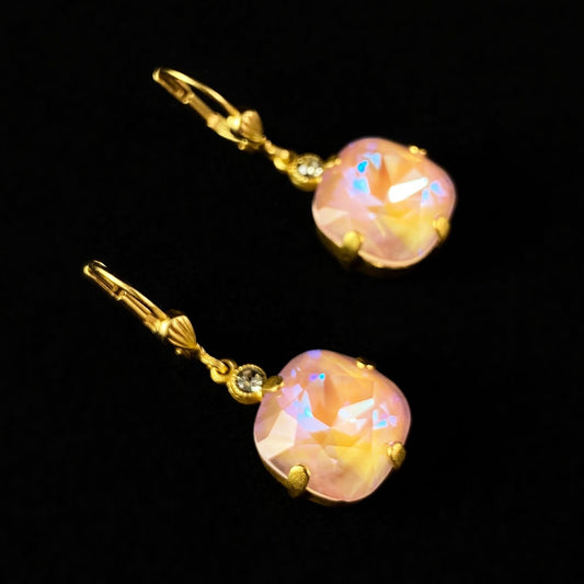 Cushion Cut Swarovski Crystal Drop Earrings, Pink Sunrise - La Vie Parisienne by Catherine Popesco