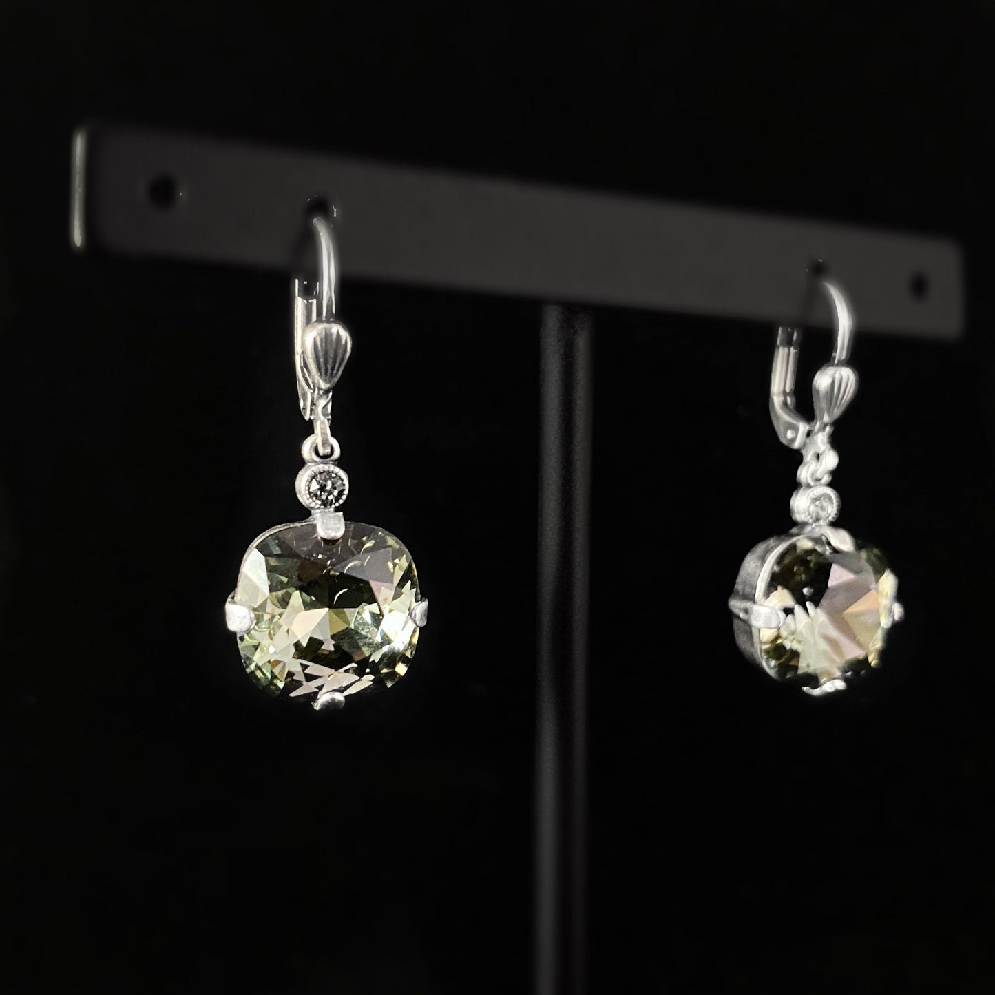 Smoky Gray Cushion Cut Swarovski Crystal Drop Earrings - La Vie Parisienne by Catherine Popesco
