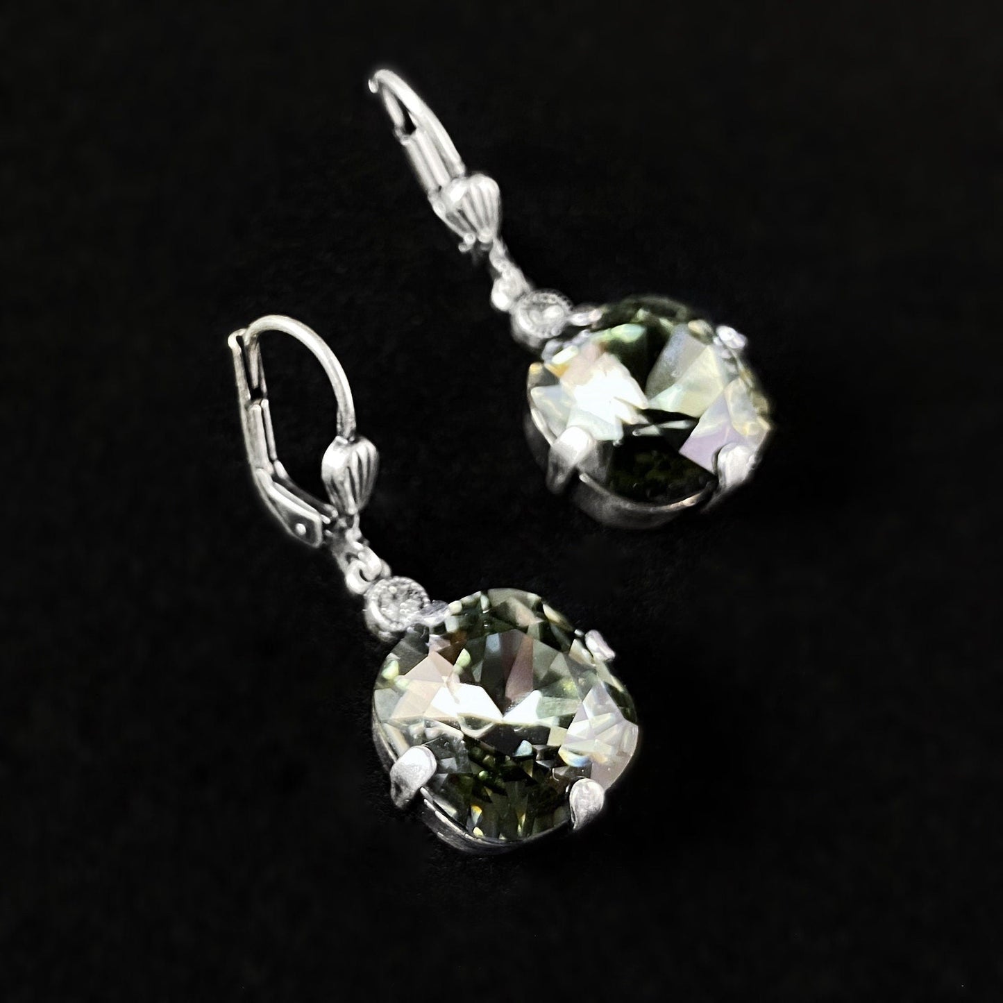 Smoky Gray Cushion Cut Swarovski Crystal Drop Earrings - La Vie Parisienne by Catherine Popesco