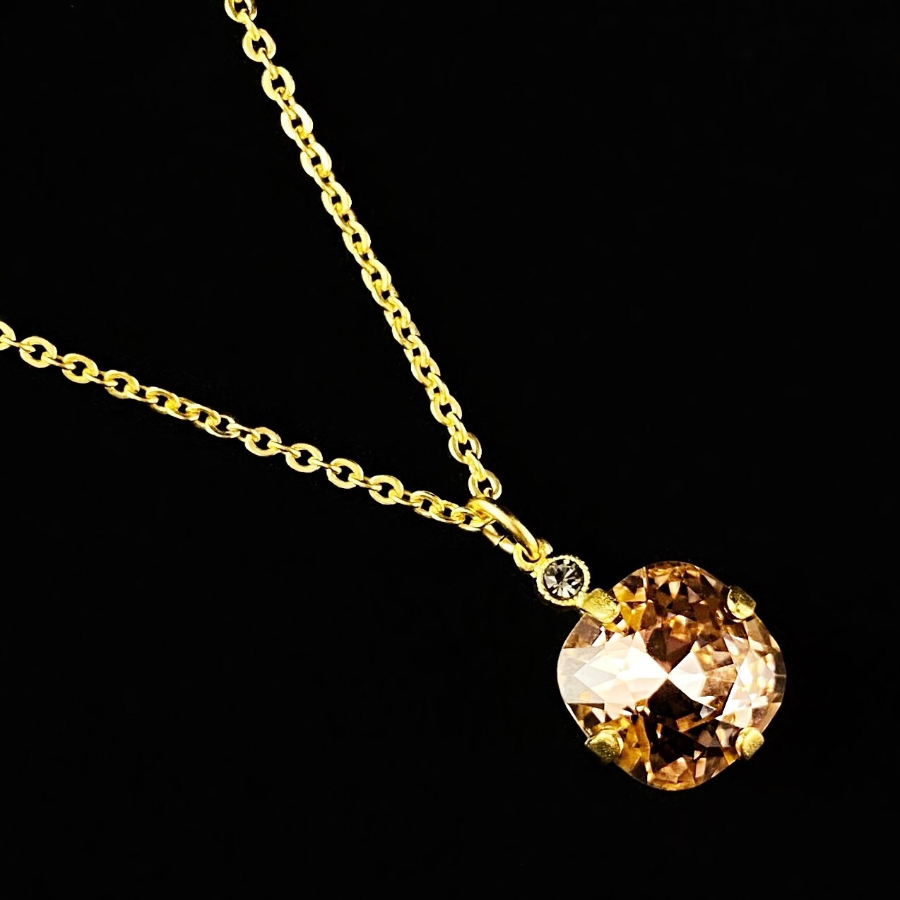 Cushion Cut Swarovski Crystal Pendant Necklace, Champagne Pink - La Vie Parisienne by Catherine Popesco