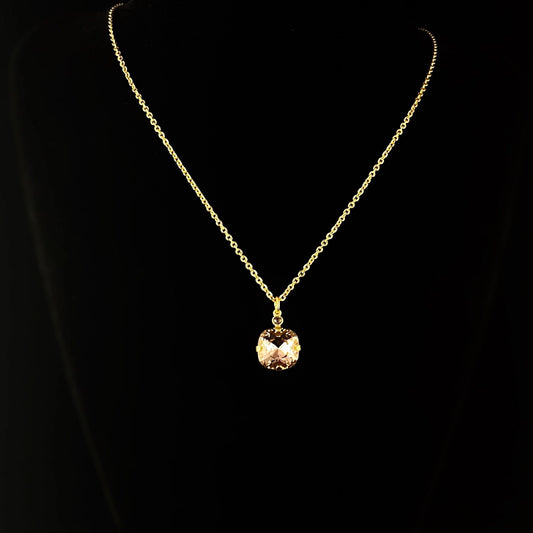 Cushion Cut Swarovski Crystal Pendant Necklace, Champagne Pink - La Vie Parisienne by Catherine Popesco