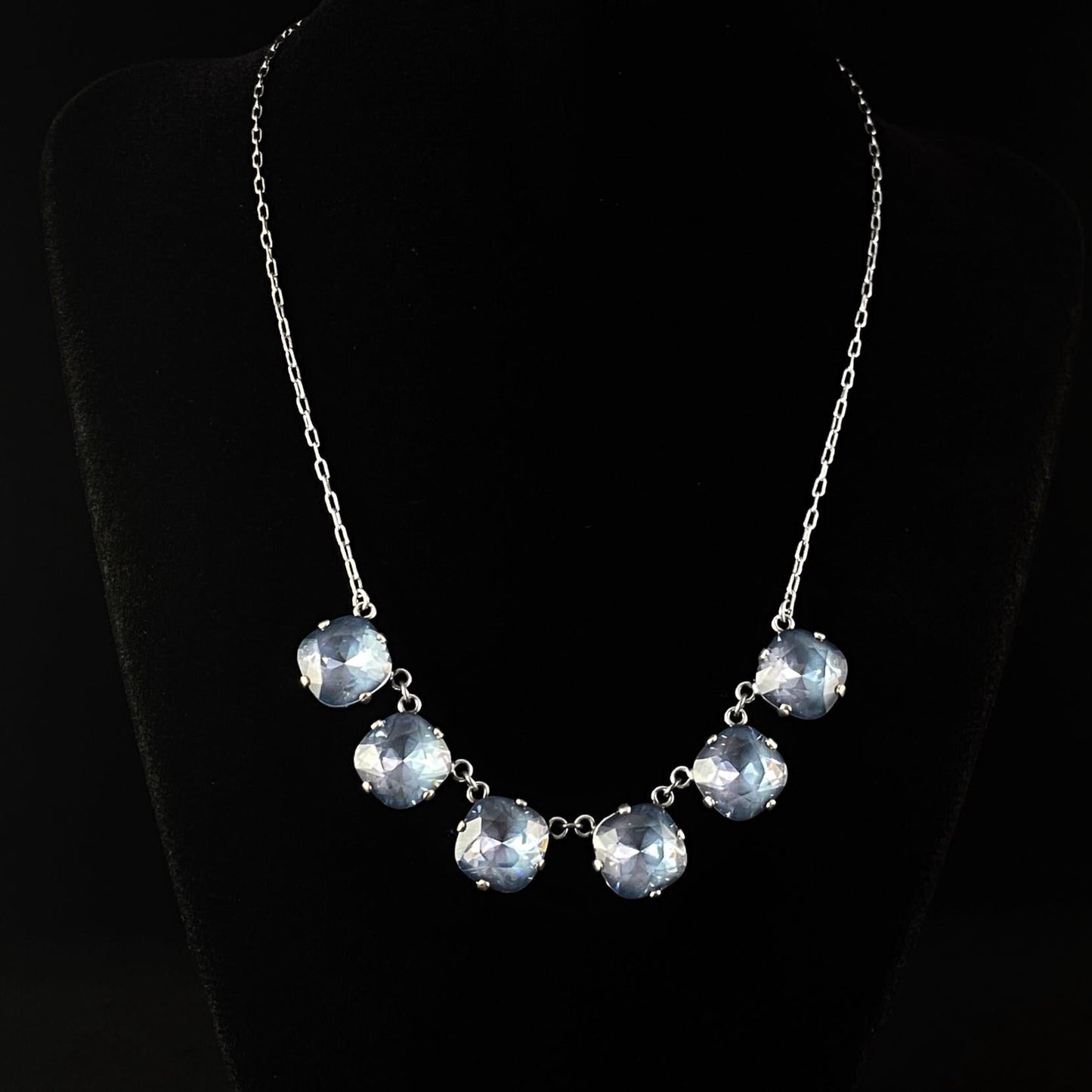 Cushion Cut Swarovski Crystal Pendant Necklace, Dusty Blue - La Vie Parisienne by Catherine Popesco