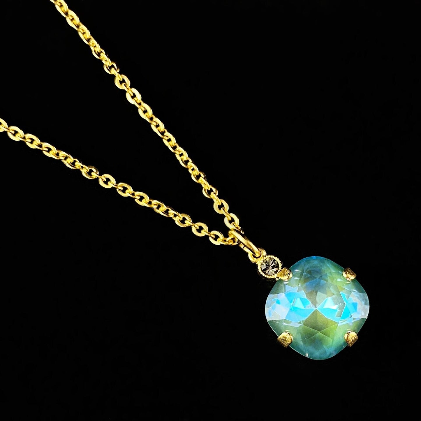 Cushion Cut Swarovski Crystal Pendant Necklace, Seafoam - La Vie Parisienne by Catherine Popesco