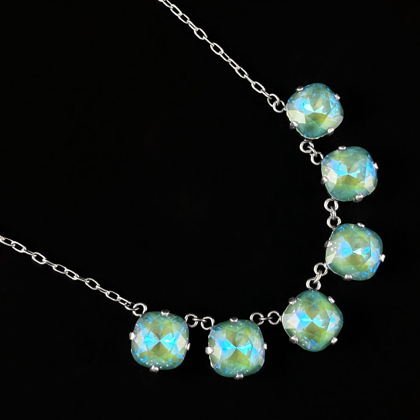Cushion Cut Swarovski Crystal Pendant Necklace, Seafoam - La Vie Parisienne by Catherine Popesco