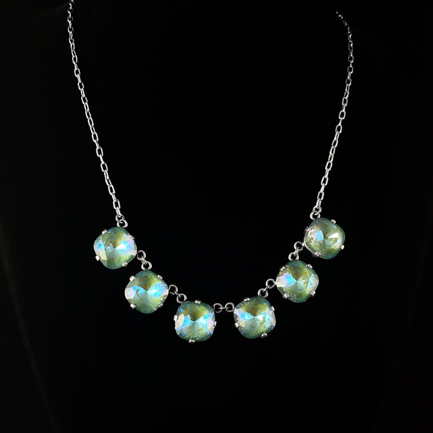 Cushion Cut Swarovski Crystal Pendant Necklace, Seafoam - La Vie Parisienne by Catherine Popesco