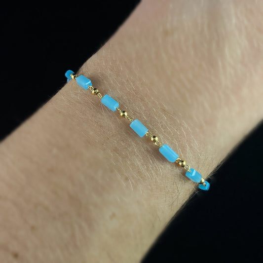 Dainty Blue Glass Bead Bracelet - La Vie Parisienne by Catherine Popesco