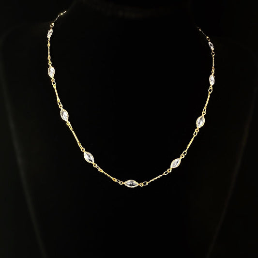 Dainty Gold Chain Necklace with Marquise Cut Clear Swarovski Crystals - La Vie Parisienne by Catherine Popesco