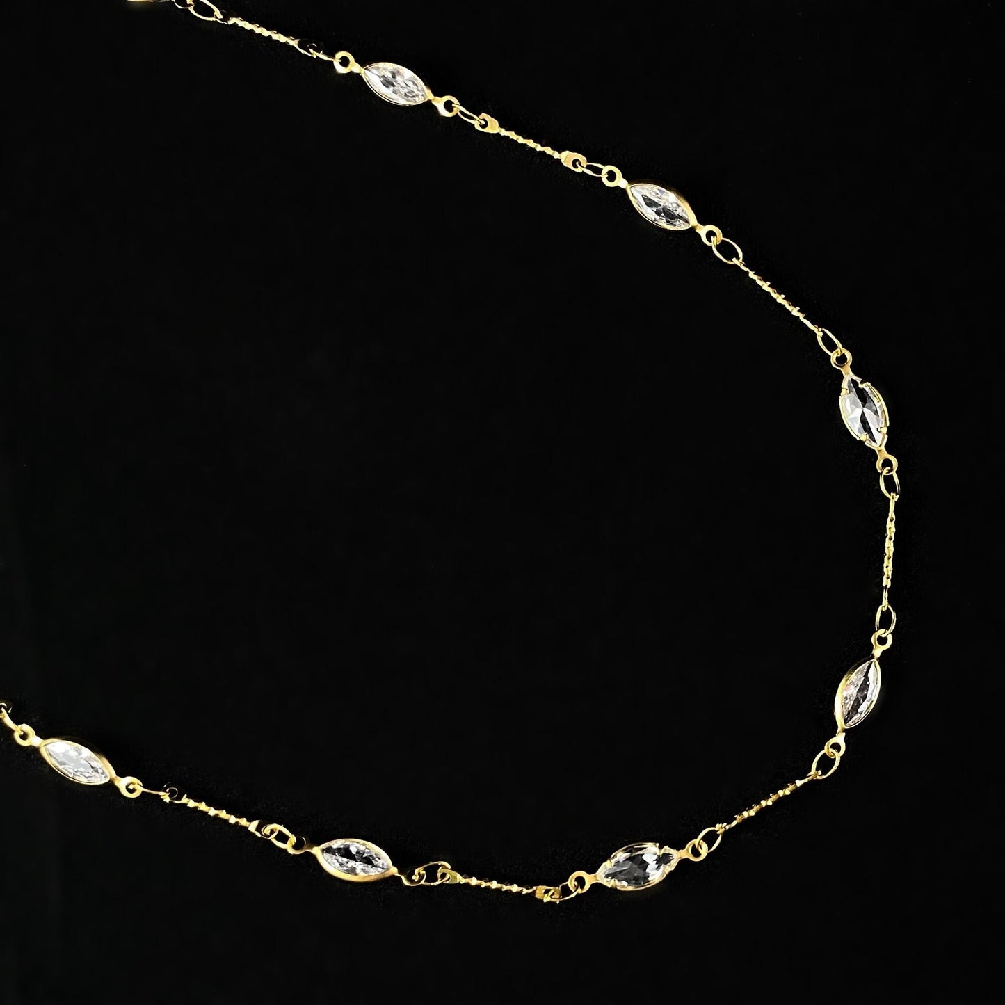 Dainty Gold Chain Necklace with Marquise Cut Clear Swarovski Crystals - La Vie Parisienne by Catherine Popesco