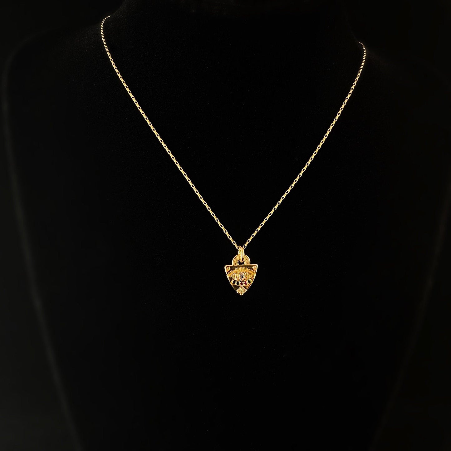 Dainty Gold Eye Charm Necklace - Enlightened, 1920s