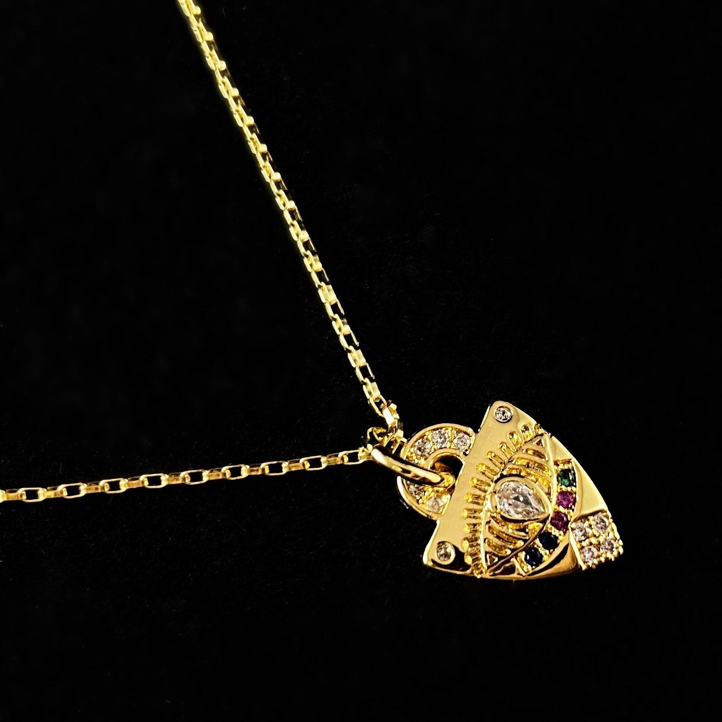 Dainty Gold Eye Charm Necklace - Enlightened, 1920s