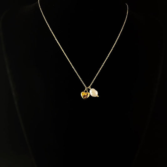 Dainty Gold Heart and Pearl Necklace, Ella - Sabrina